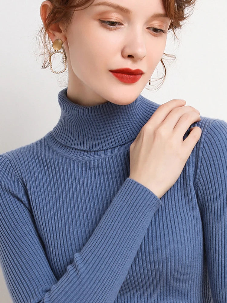 Women Fall Turtleneck Sweater Knitted Soft Pullovers Cashmere Jumpers Basic Soft Sweaters For Women Autumn Winter