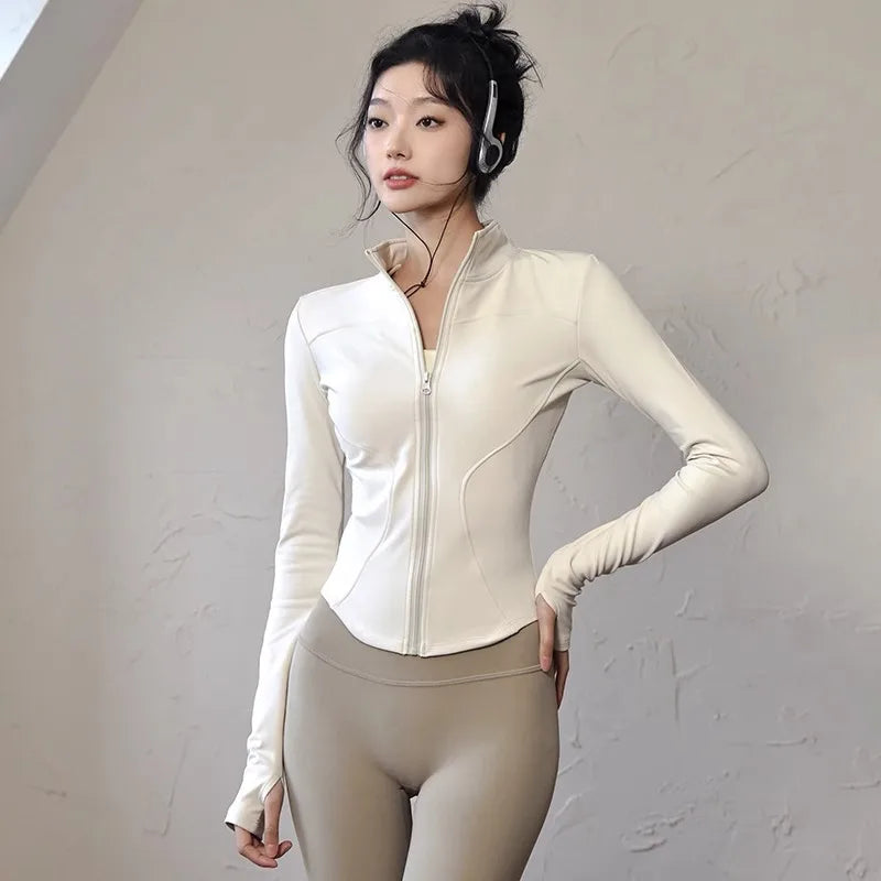 Yoga Coat Short Sports Jacket Women's Fitness Clothes Slimming Body Sculpting Zipper Yoga Jacket