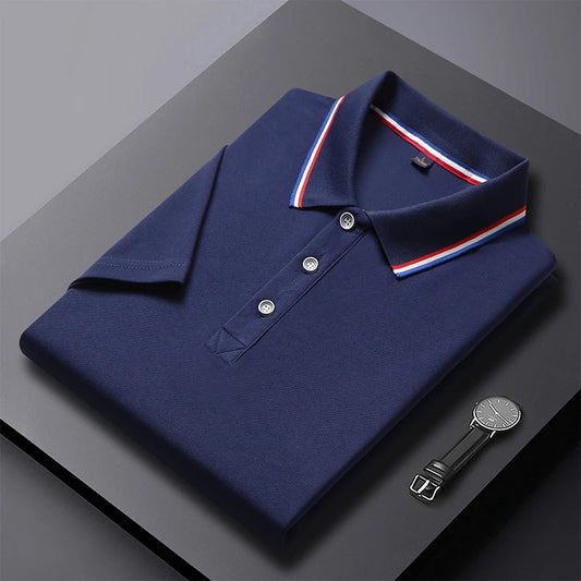 Solid Color Polo Shirt Men's Business Polo Collar Half sleeved Top Summer Casual Short sleeved T-shirt for Men an