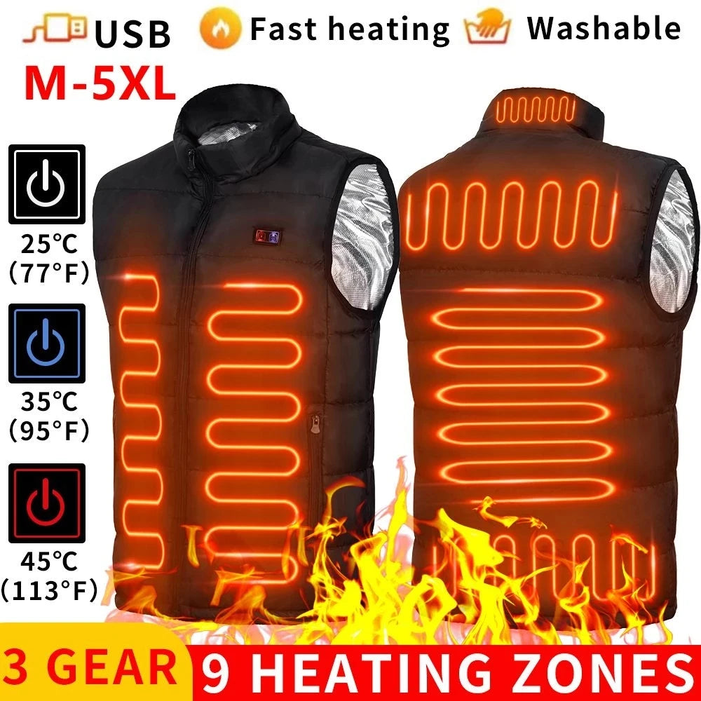 9 Heated Vest Zones Electric Heated Jackets Sportswear Coat